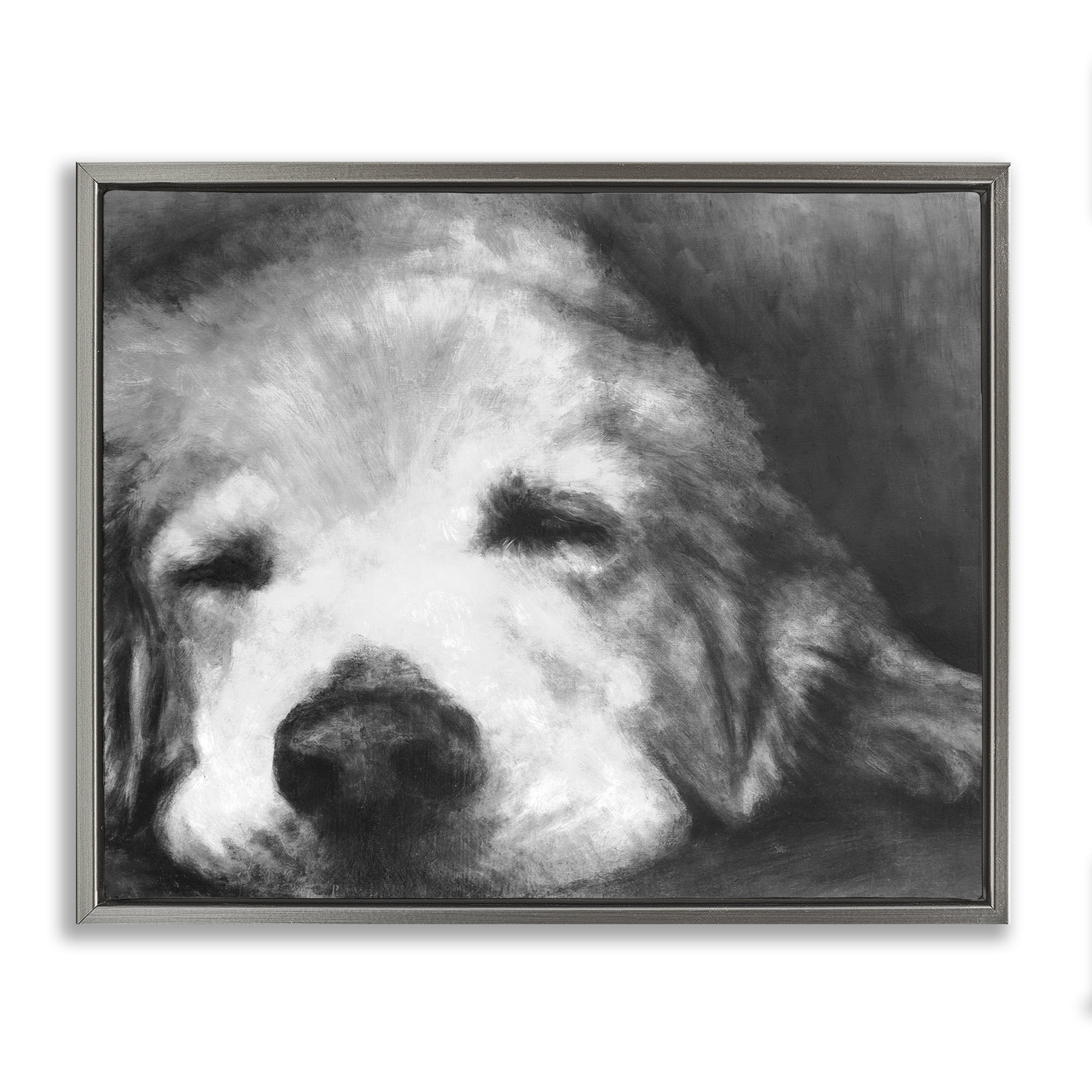 Stupell Industries Monochrome Dog Day Afternoon Gray Framed Floater Canvas Wall Art, design by Walt Johnson