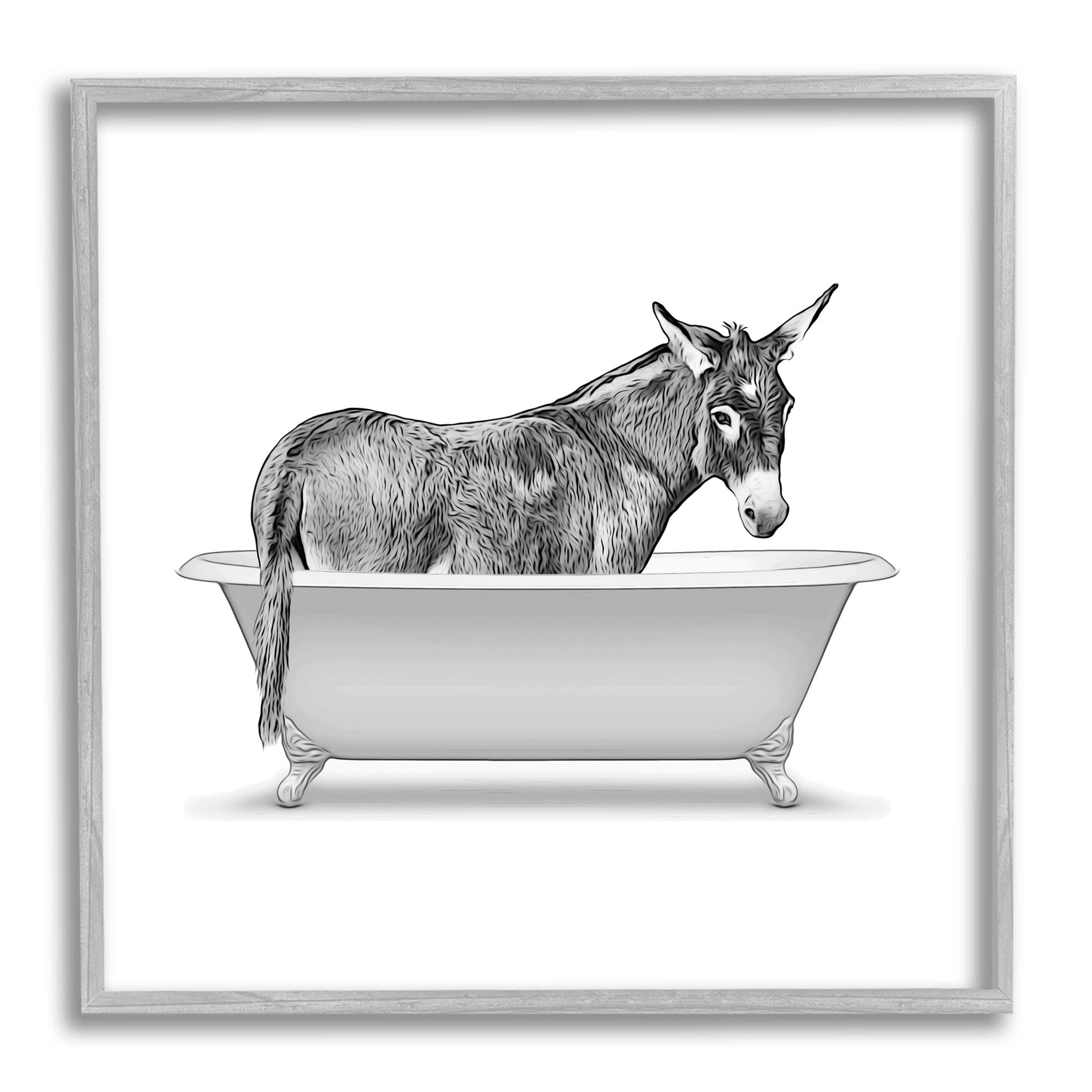 Stupell Industries Monochrome Donkey Antique Tub Graphic Art Gray Framed Art Print Wall Art, Design by Annalisa Latella