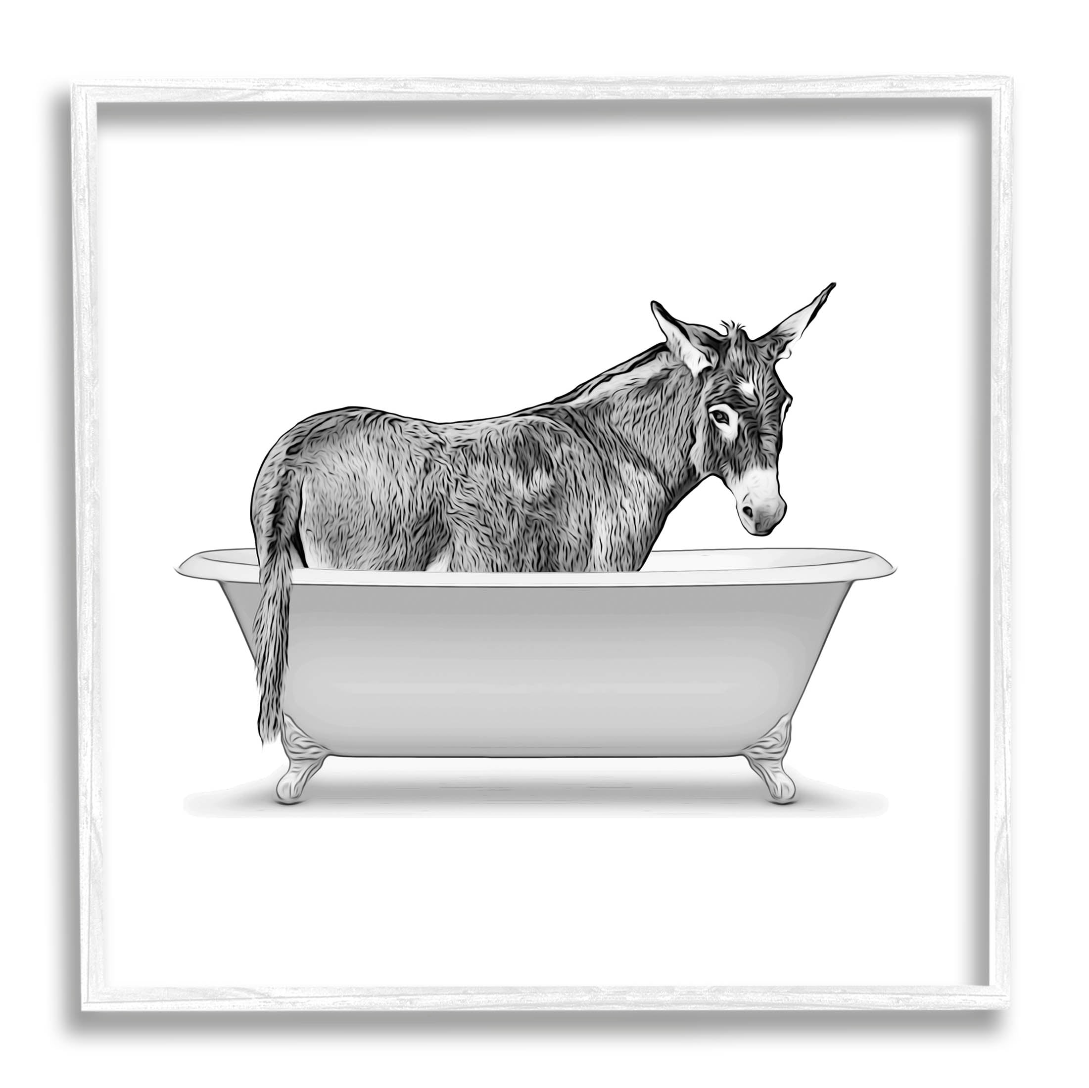 Stupell Industries Monochrome Donkey Antique Tub Graphic Art White Framed Art Print Wall Art, Design by Annalisa Latella