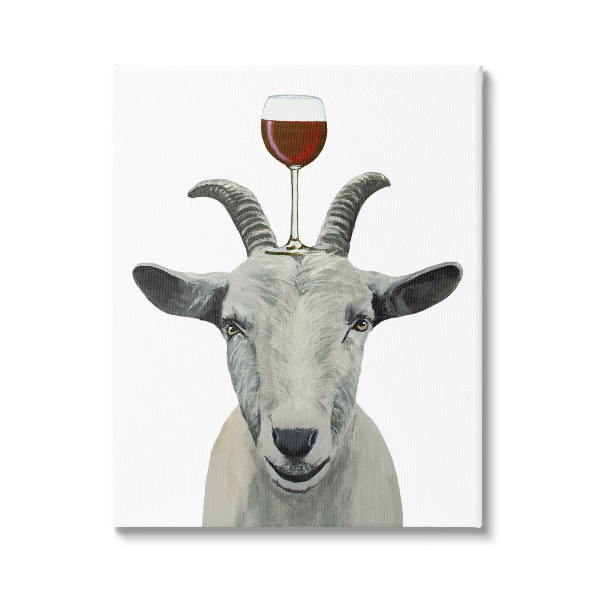 Stupell Industries Monochrome Goat Balancing Wine Glass Portrait Paintings Gallery-Wrapped Canvas Print Wall Art, 16x20, by Coco de Paris