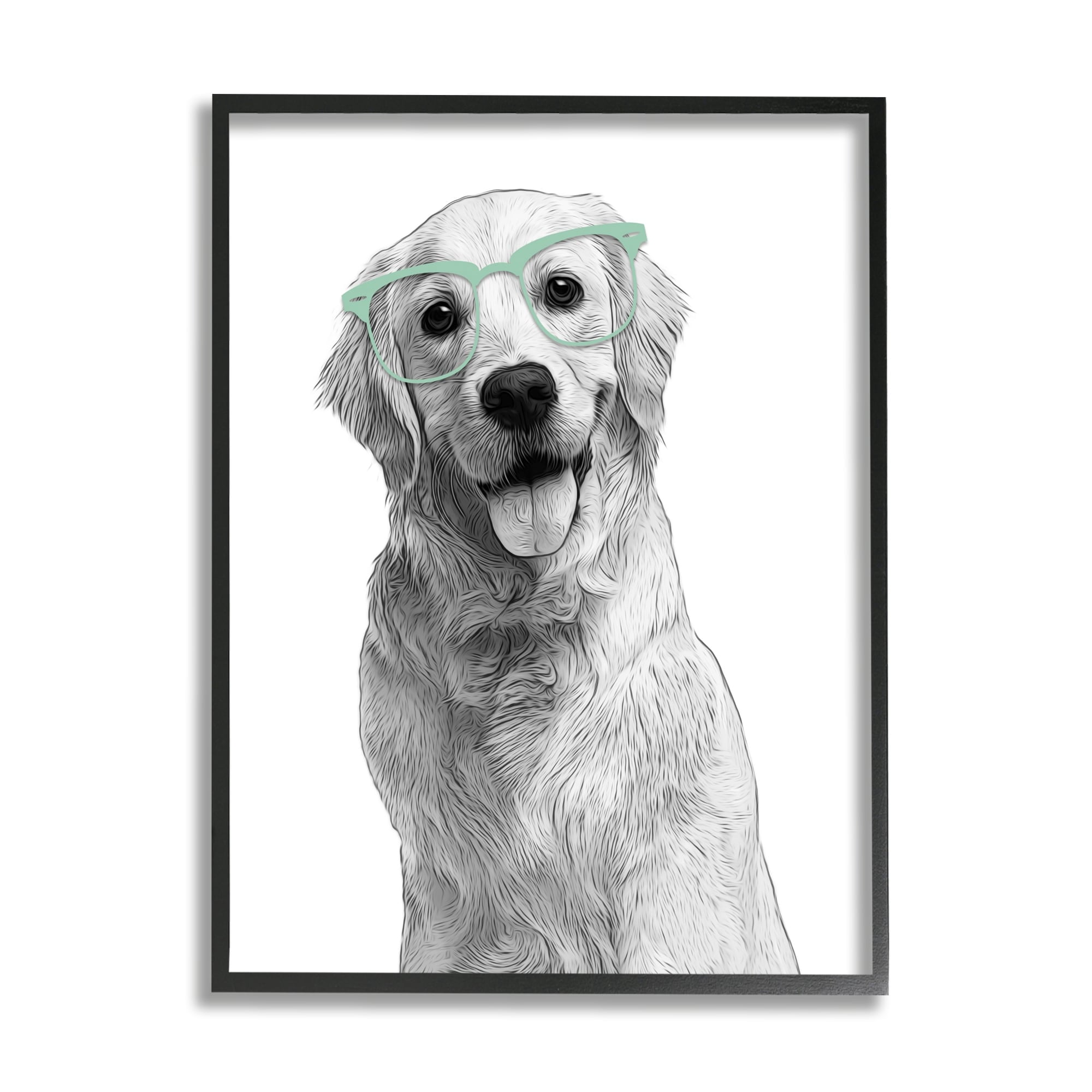 Stupell Industries Monochrome Golden Retriever Dog Smiling Glasses Design , 11 x 14, Design by Annalisa Latella