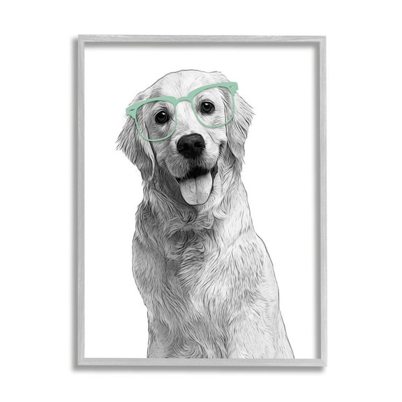 Stupell Industries Monochrome Golden Retriever Dog Smiling Glasses Design , 16 x 20, Design by Annalisa Latella