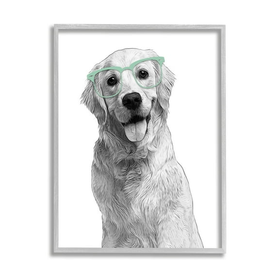 Stupell Industries Monochrome Golden Retriever Dog Smiling Glasses Design , 16 x 20, Design by Annalisa Latella