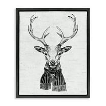 Stupell Industries Monochrome Holiday Deer Animals & Insects Painting Black Floater Framed Canvas Art Print Wall Art, 17 x 21