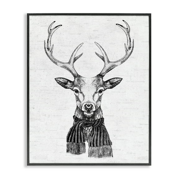 Stupell Industries Monochrome Holiday Deer Animals & Insects Painting Black Framed Art Print Wall Art, 11 x 14