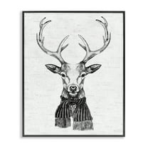 Stupell Industries Monochrome Holiday Deer Animals & Insects Painting Black Framed Art Print Wall Art, 11 x 14