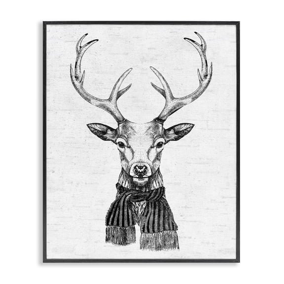 Stupell Industries Monochrome Holiday Deer Animals & Insects Painting Black Framed Art Print Wall Art, 24 x 30