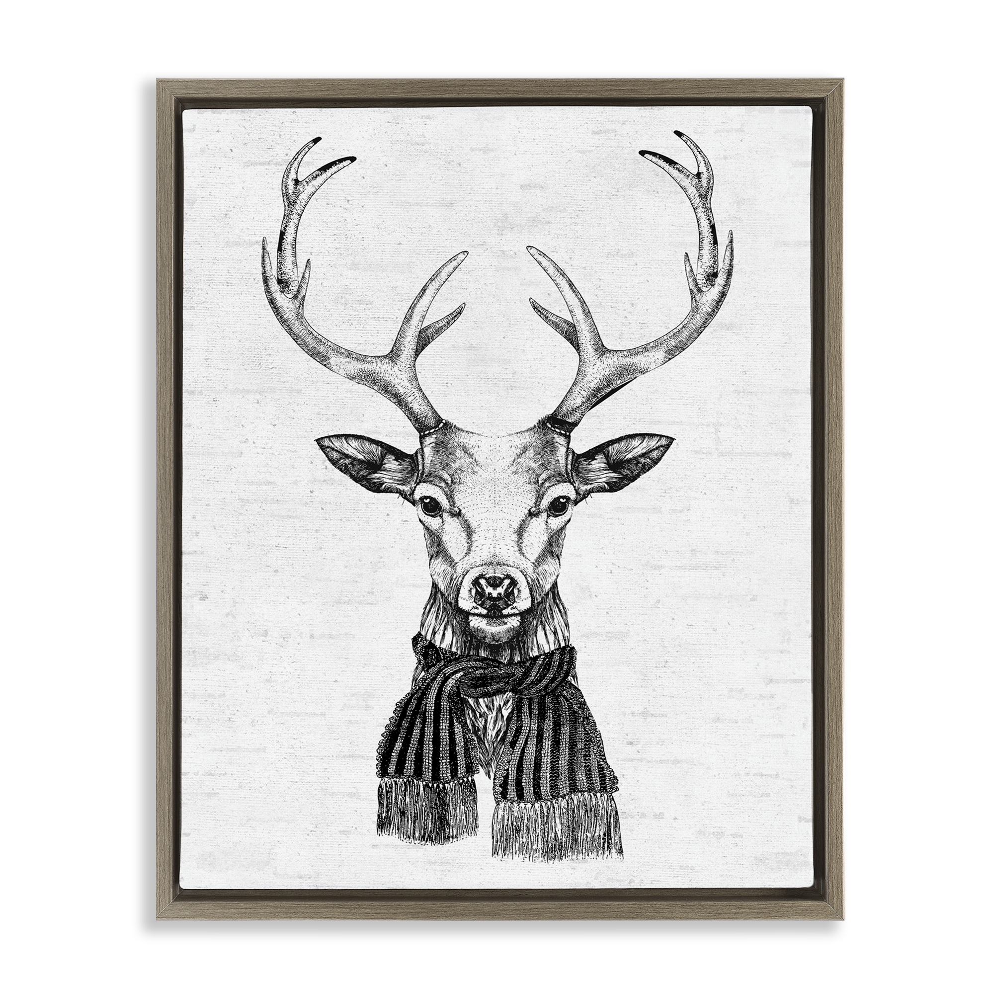 Stupell Industries Monochrome Holiday Deer Animals & Insects Painting Brown Floater Framed Canvas Art Print Wall Art, 17 x 21