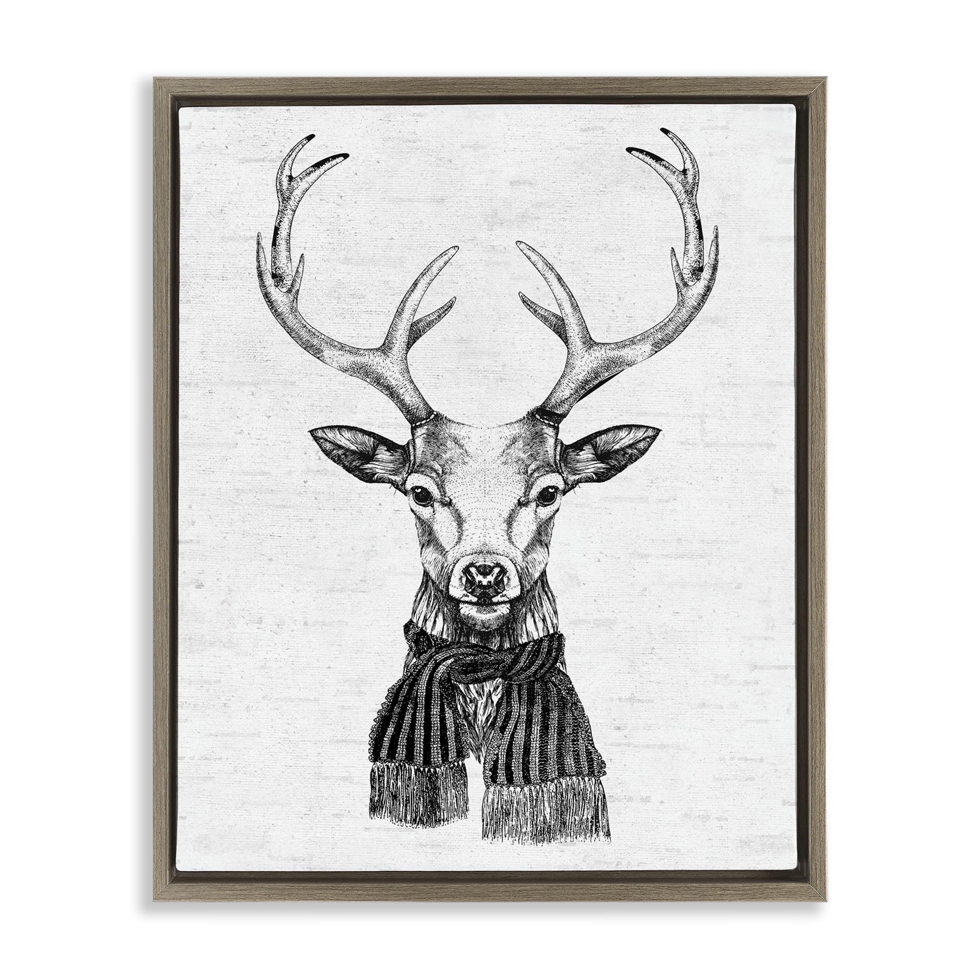 Stupell Industries Monochrome Holiday Deer Animals & Insects Painting Brown Floater Framed Canvas Art Print Wall Art, 25 x 31