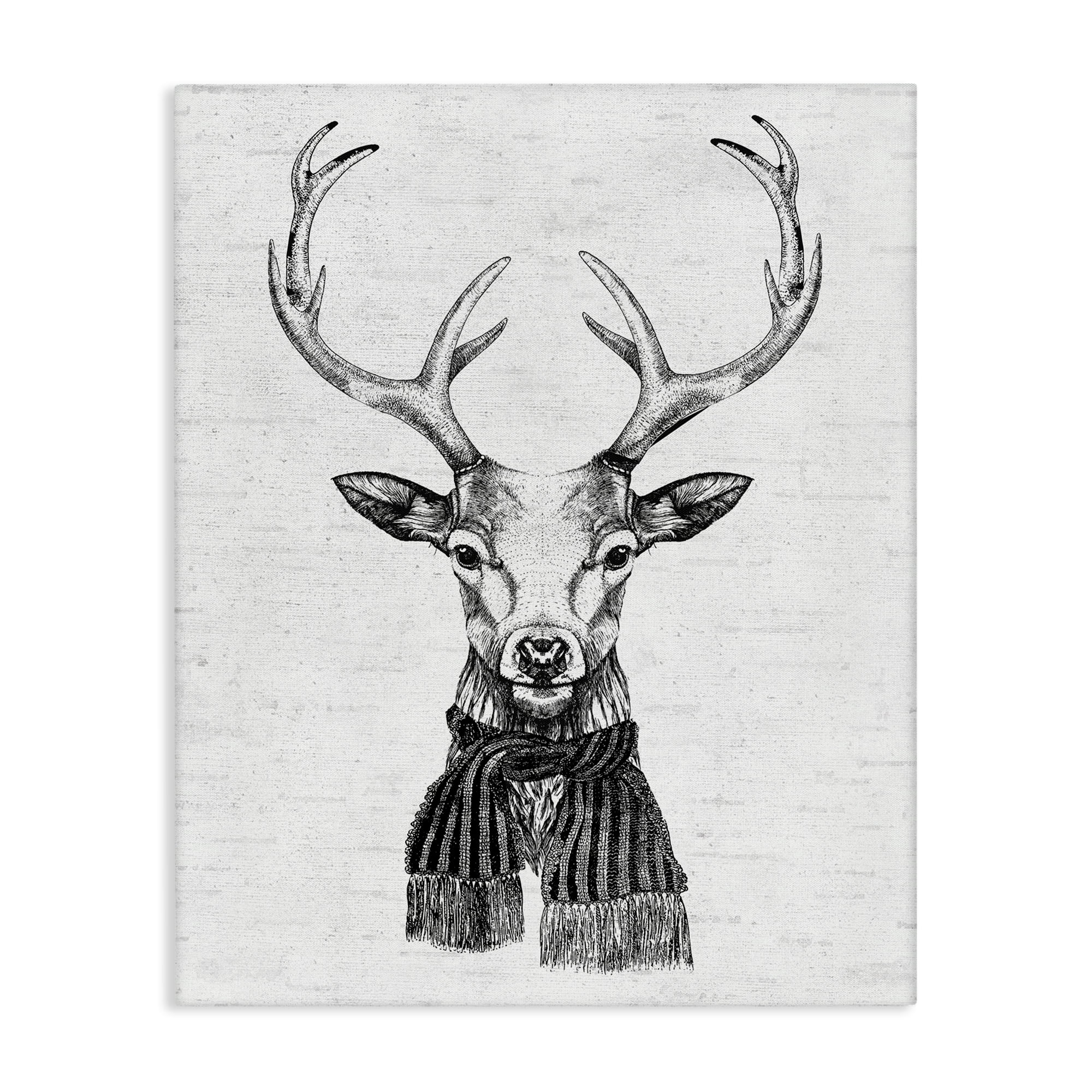 Stupell Industries Monochrome Holiday Deer Animals & Insects Painting Gallery Wrapped Canvas Art Print Wall Art, 36 x 48