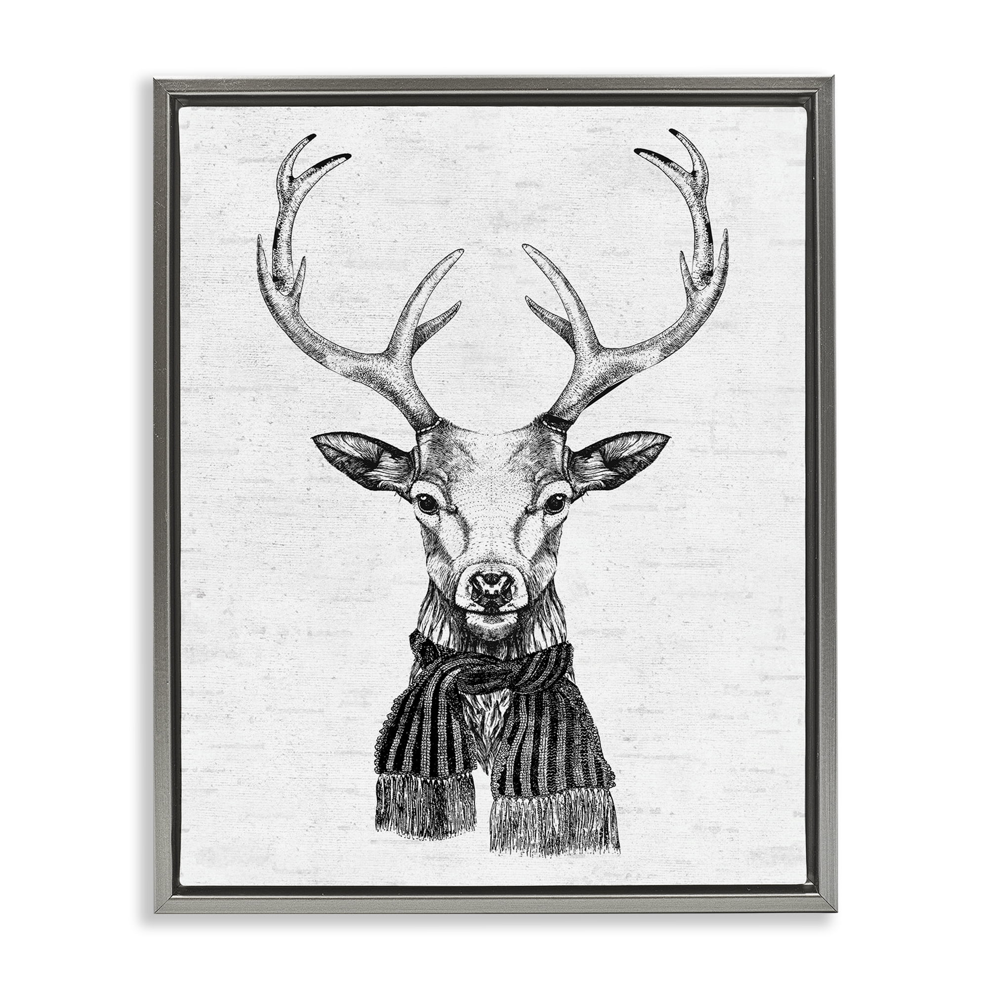 Stupell Industries Monochrome Holiday Deer Animals & Insects Painting Gray Floater Framed Canvas Art Print Wall Art, 25 x 31