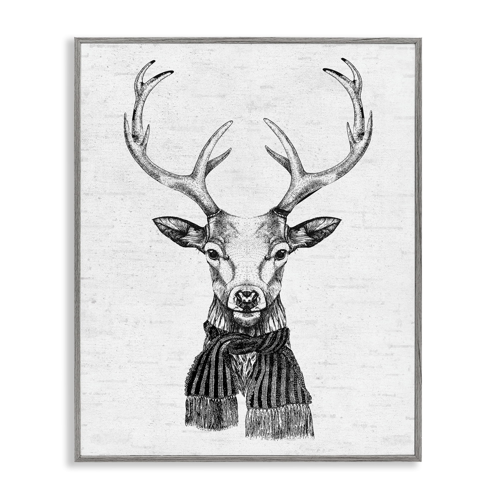 Stupell Industries Monochrome Holiday Deer Animals & Insects Painting Gray Framed Art Print Wall Art, 16 x 20
