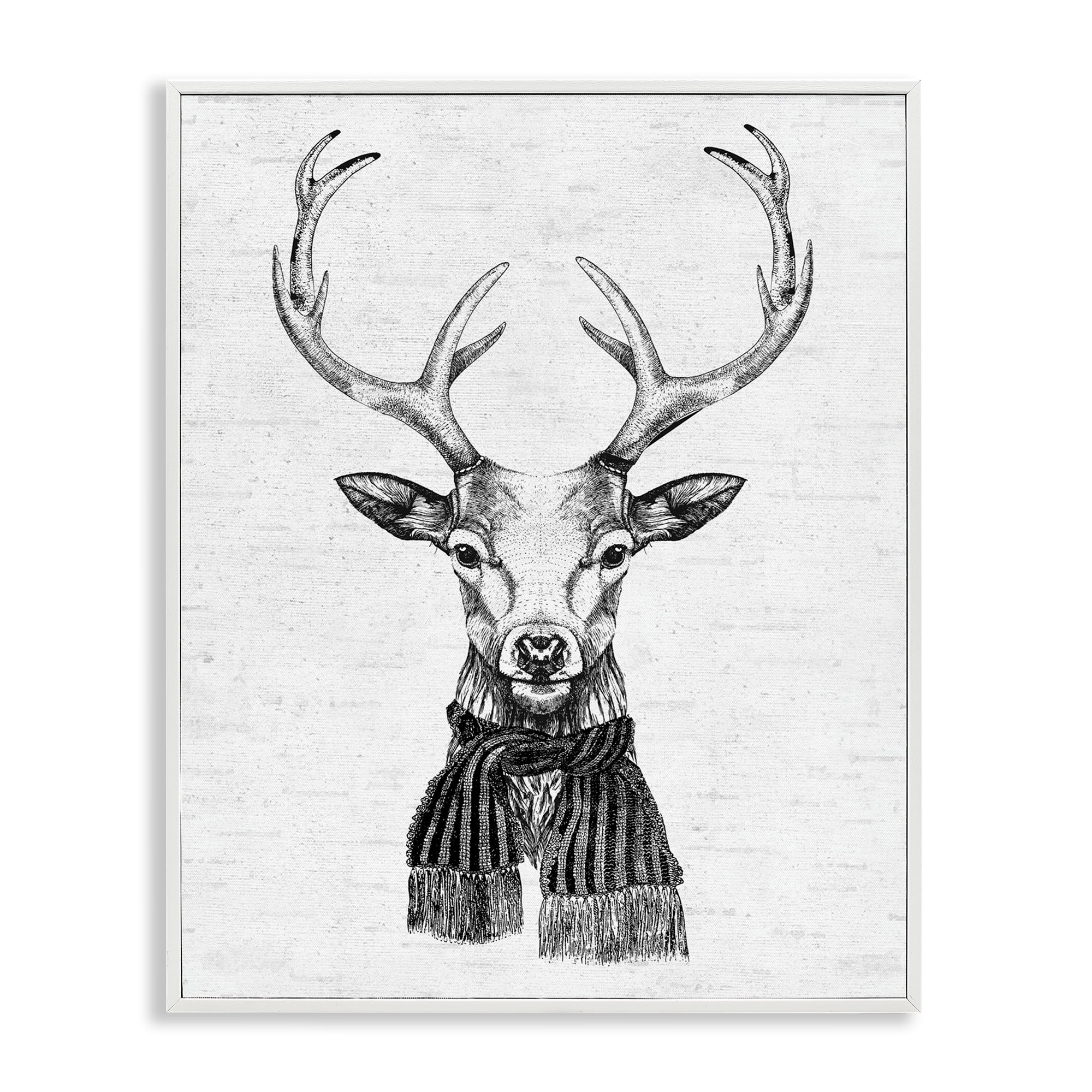 Stupell Industries Monochrome Holiday Deer Animals & Insects Painting White Framed Art Print Wall Art, 16 x 20