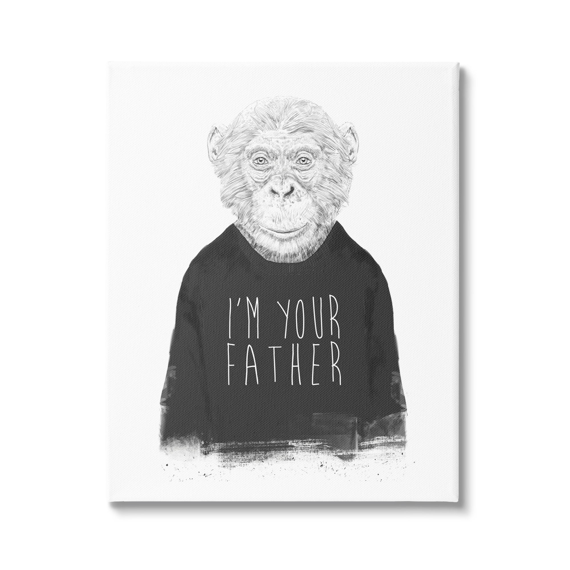 Stupell Industries Monochrome I'm Your Father Monkey Wearing Shirt Text Canvas Wall Art, 30 x 40, Design by Balazs Solti