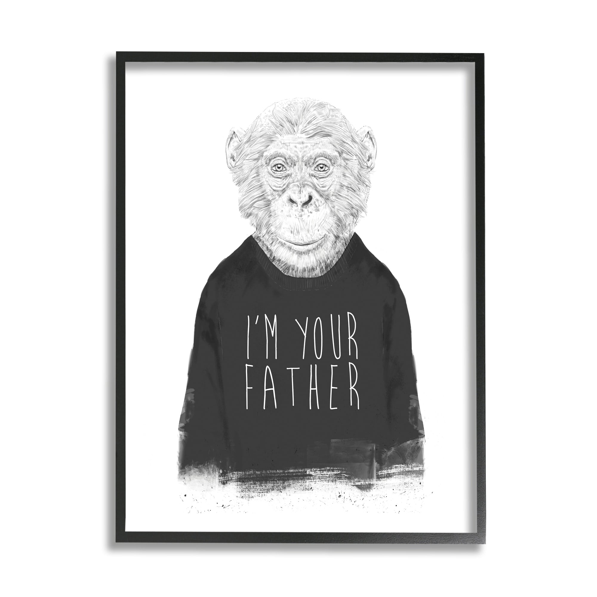 Stupell Industries Monochrome I'm Your Father Monkey Wearing Shirt Text Framed Wall Art, 11 x 14, Design by Balazs Solti