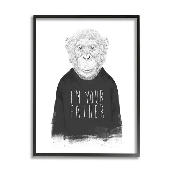 Stupell Industries Monochrome I'm Your Father Monkey Wearing Shirt Text Framed Wall Art, 16 x 20, Design by Balazs Solti