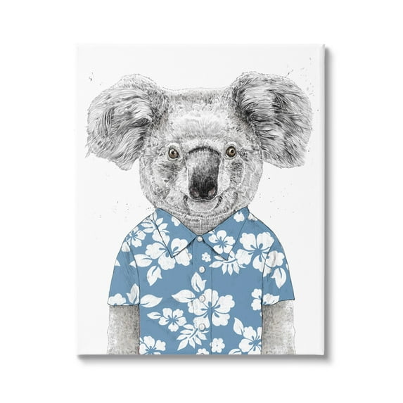 Stupell Industries Monochrome Koala Blue Aloha Shirt Hibiscus Botanicals Canvas Wall Art, 24 x 30, Design by Balazs Solti