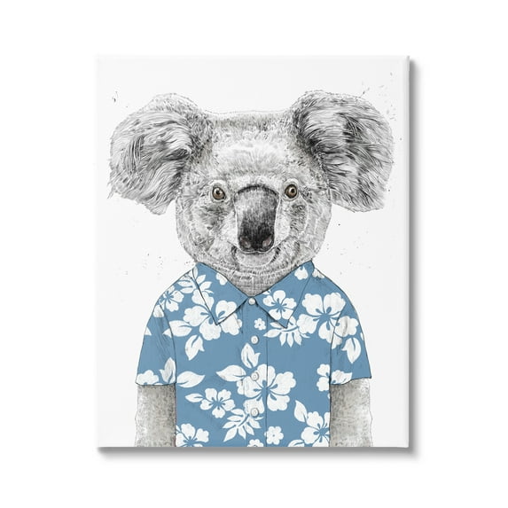 Stupell Industries Monochrome Koala Blue Aloha Shirt Hibiscus Botanicals Canvas Wall Art, 36 x 48, Design by Balazs Solti