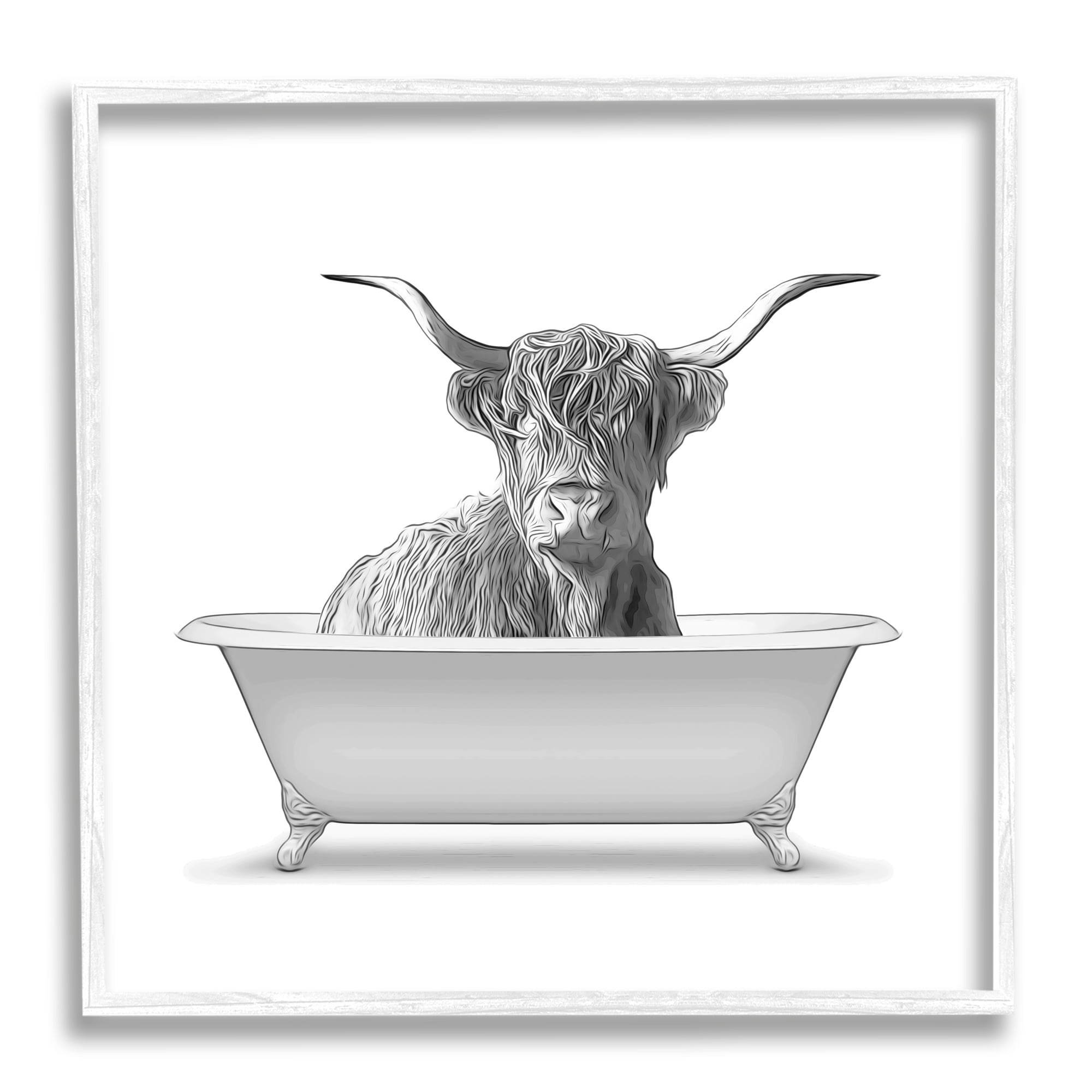 Stupell Industries Monochrome Longhorn Cattle Bathtub Vintage Farmhouse, 12 x 12, Design by Annalisa Latella