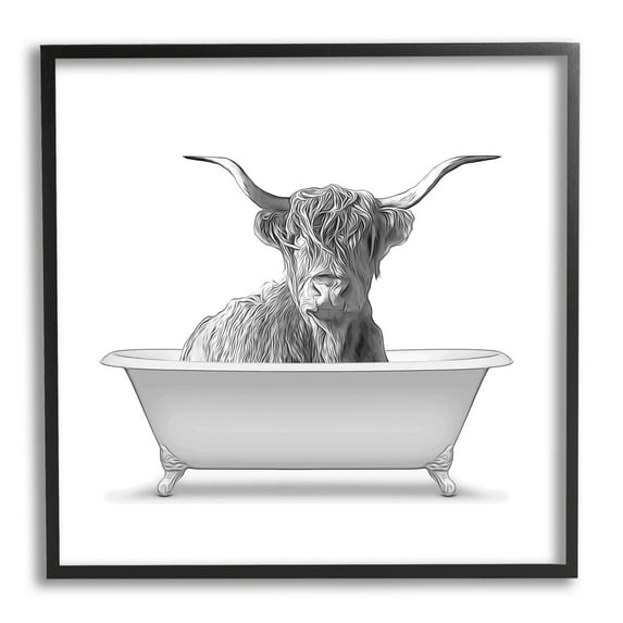 Stupell Industries Monochrome Longhorn Cattle Bathtub Vintage Farmhouse, 24 x 24, Design by Annalisa Latella