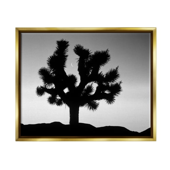Stupell Industries Monochrome Moonlit Desert Tree Landscape Photography Gold Floater Framed Art Print Wall Art