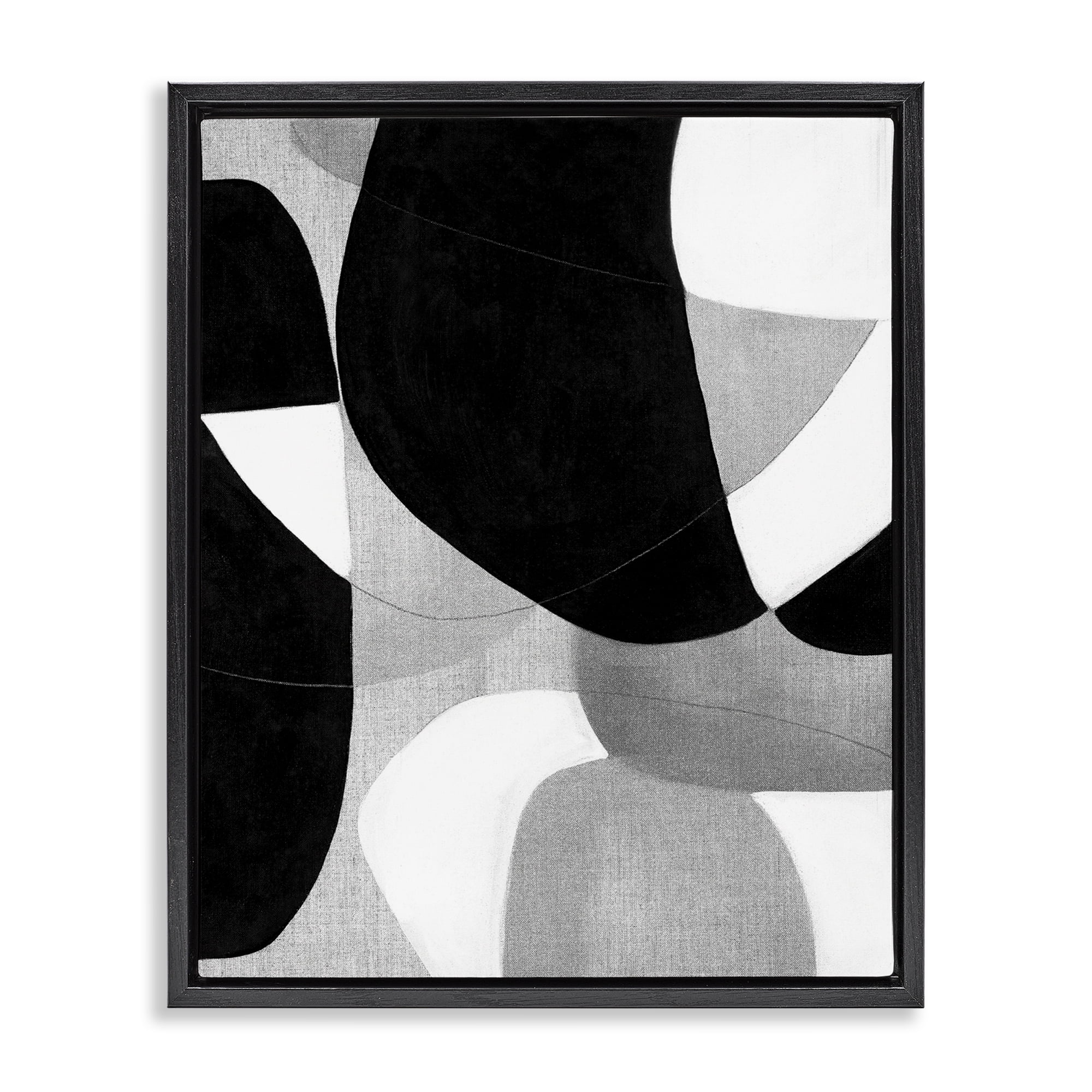 Stupell Industries Monochrome Oblong Shapes Abstract Painting Black Floater Framed Canvas Art Print Wall Art, 17 x 21