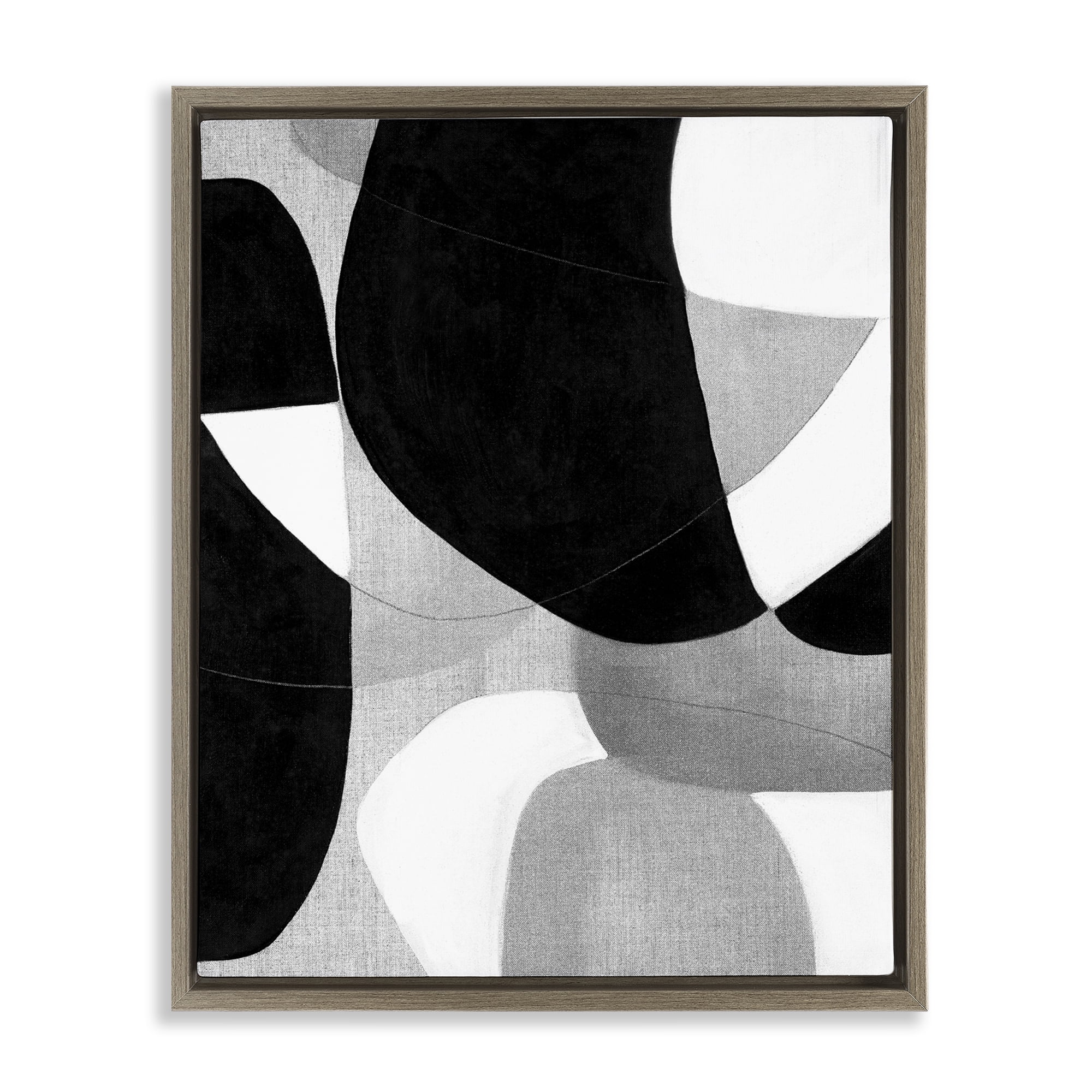 Stupell Industries Monochrome Oblong Shapes Abstract Painting Brown Floater Framed Canvas Art Print Wall Art, 25 x 31
