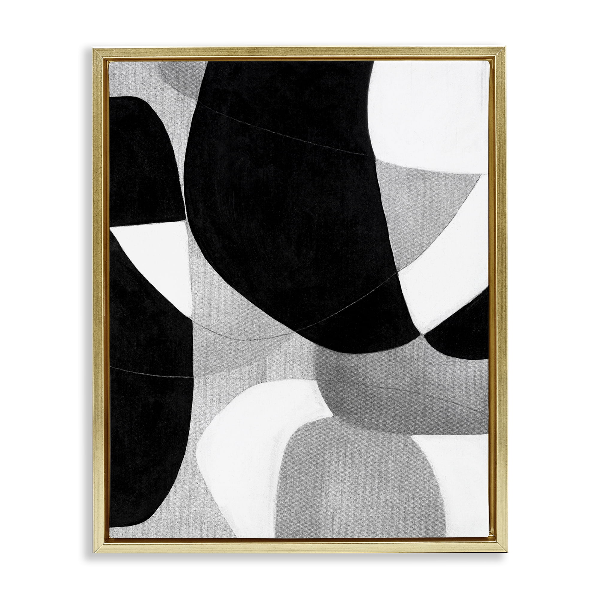 Stupell Industries Monochrome Oblong Shapes Abstract Painting Gold Floater Framed Canvas Art Print Wall Art, 25 x 31