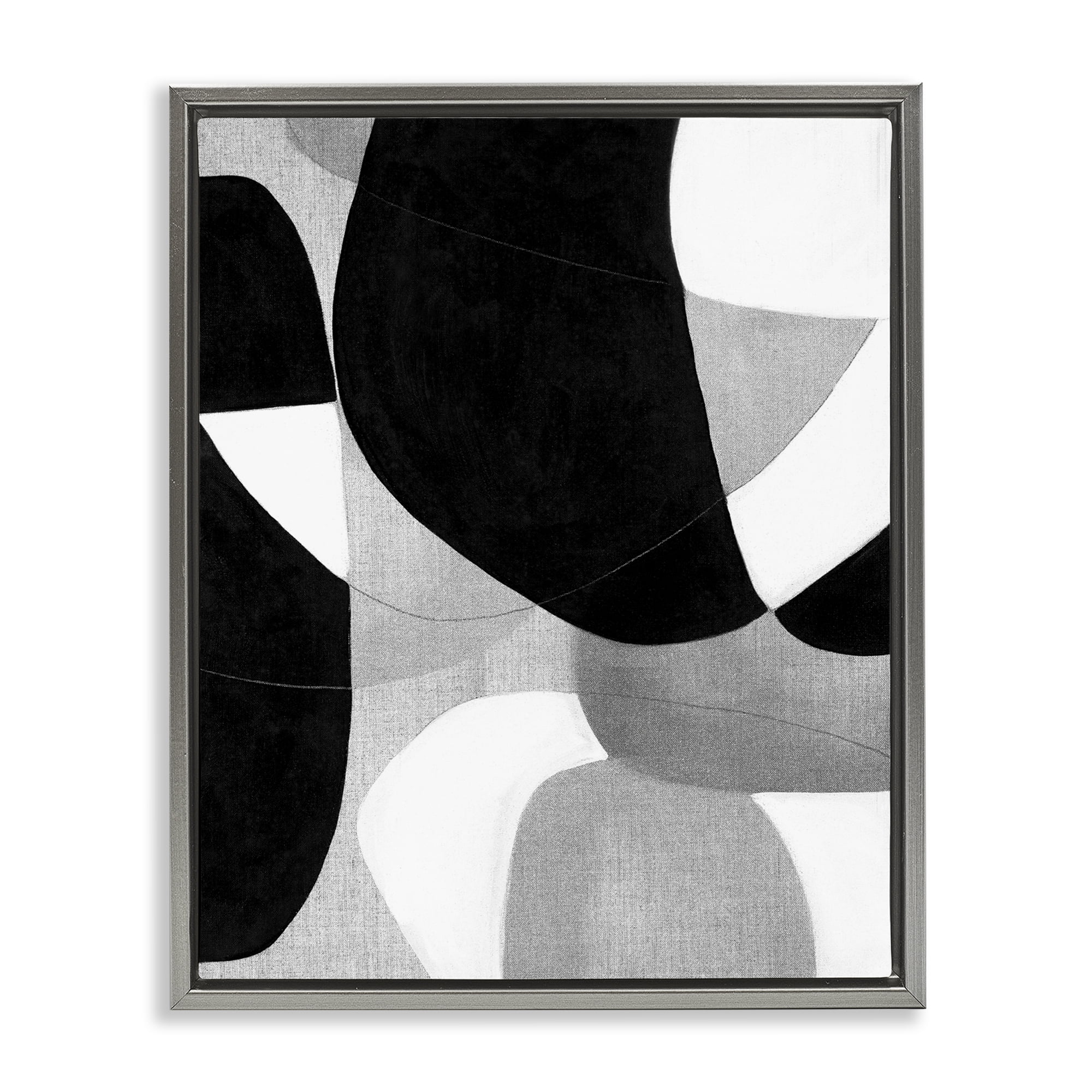 Stupell Industries Monochrome Oblong Shapes Abstract Painting Gray Floater Framed Canvas Art Print Wall Art, 25 x 31