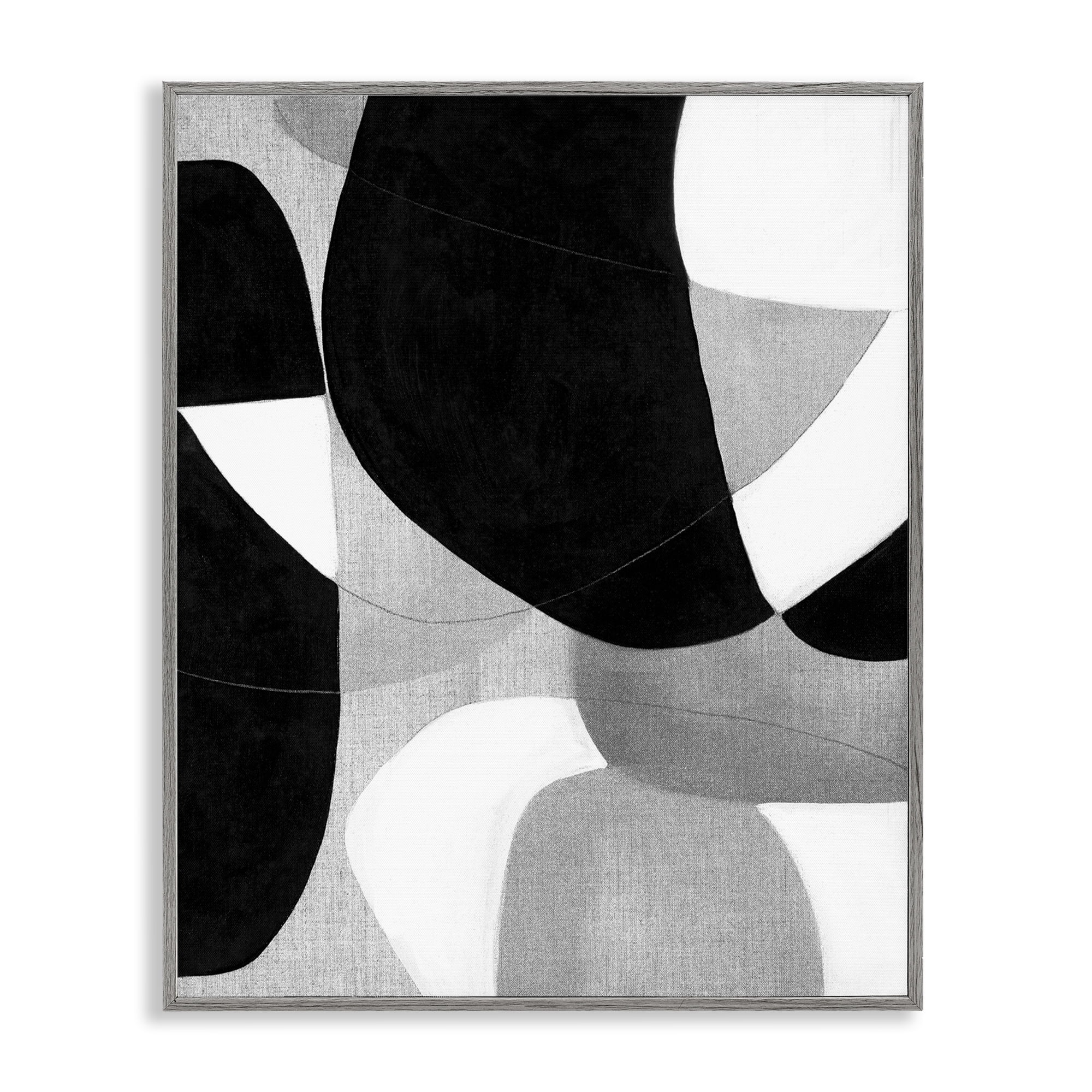 Stupell Industries Monochrome Oblong Shapes Abstract Painting Gray Framed Art Print Wall Art, 24 x 30