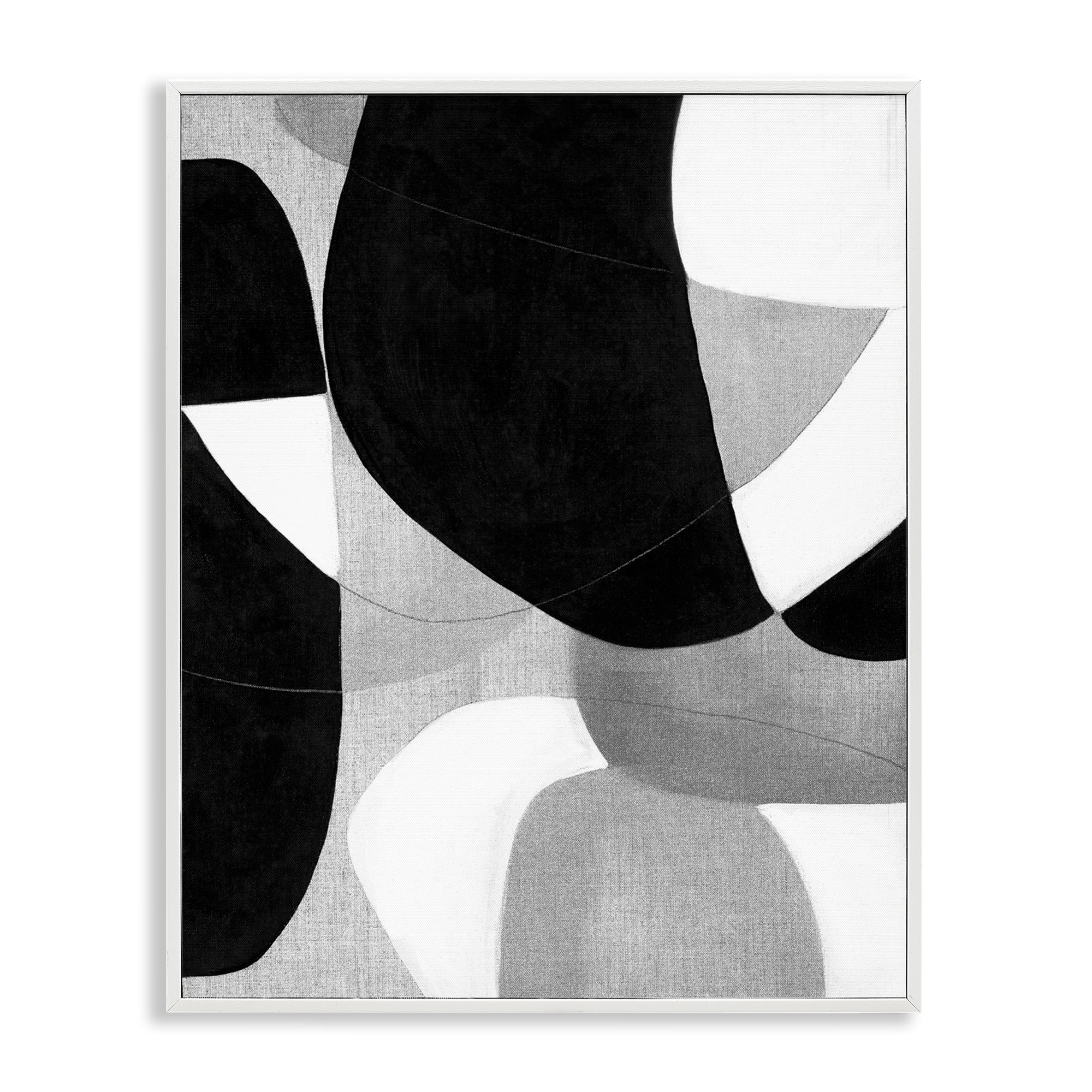 Stupell Industries Monochrome Oblong Shapes Abstract Painting White Framed Art Print Wall Art, 24 x 30