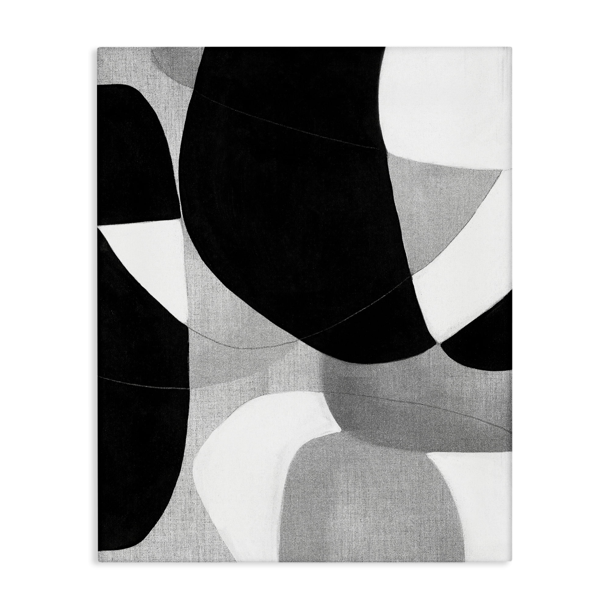 Stupell Industries Monochrome Oblong Shapes Abstract Painting Wrapped Canvas Art Print Wall Art, 36 x 48