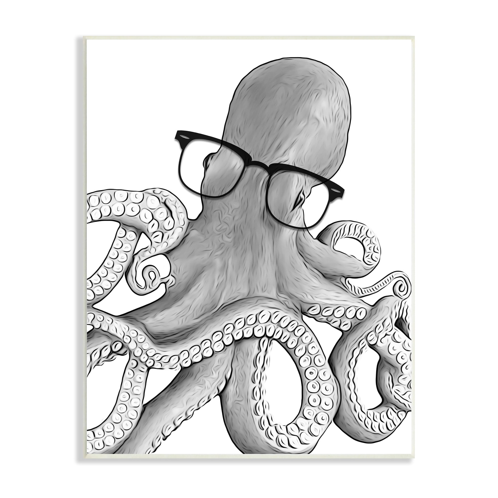 Stupell Industries Monochrome Octopus Illustration Black White Glasses Design Graphic Art Unframed Art Print Wall Art, 10x15, by Annalisa Latella