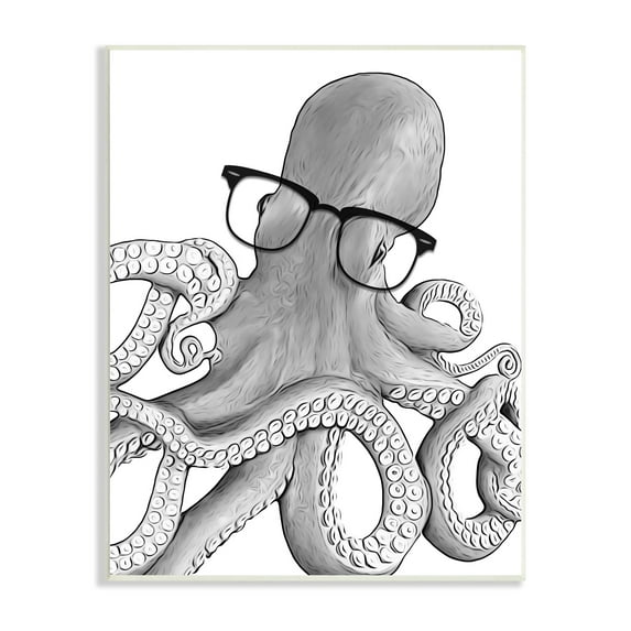Stupell Industries Monochrome Octopus Illustration Black White Glasses Design Graphic Art Unframed Art Print Wall Art, 13x19, by Annalisa Latella