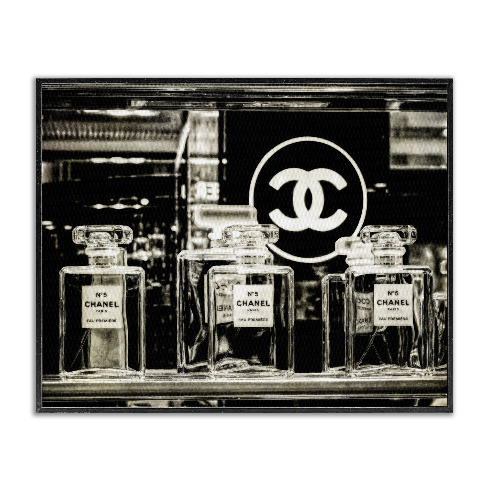 Stupell Industries Monochrome Perfumes Display Fashion Painting Black Framed Art Print Wall Art, 30 x 24