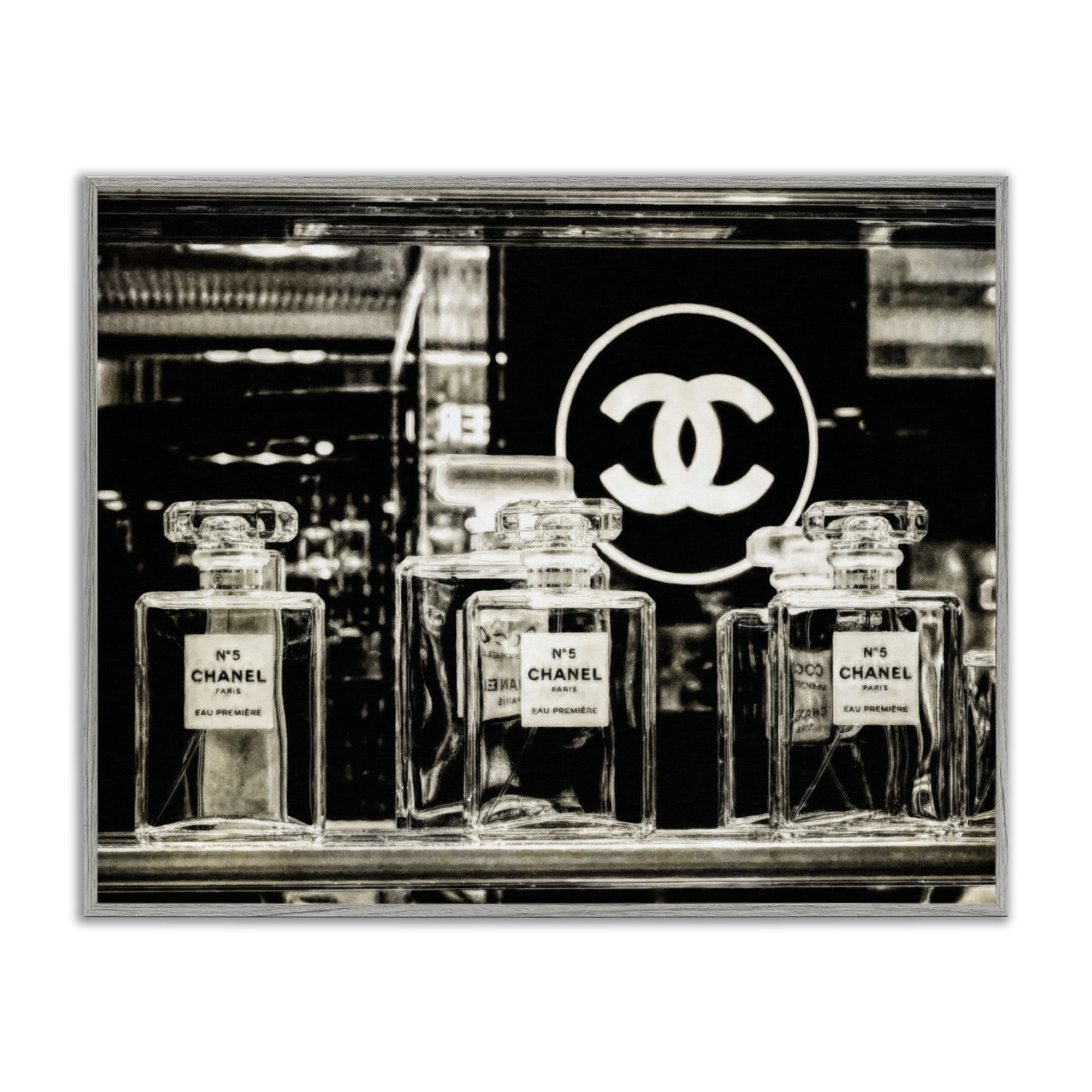 Stupell Industries Monochrome Perfumes Display Fashion Painting Gray Framed Art Print Wall Art, 30 x 24