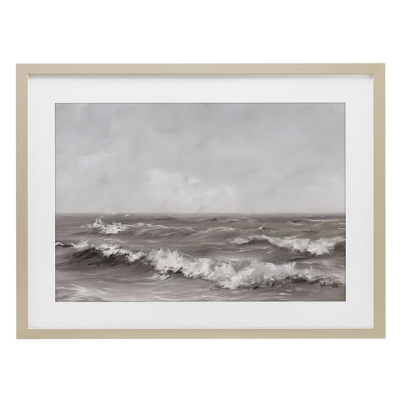 Stupell Industries Coastal Monochrome Sea Ripples Birch Framed Print Under Glass, 23 x 17, by Jacky Ngan