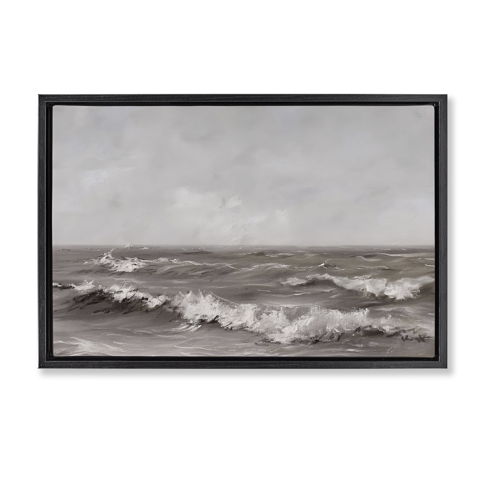 Stupell Industries Monochrome Sea Ripples Black Framed Floater Canvas Wall Art, design by Jacky Ngan