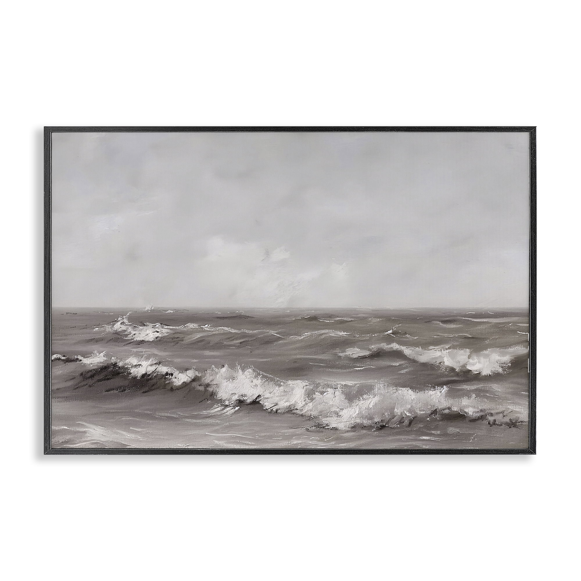 Stupell Industries Monochrome Sea Ripples Black Framed Giclee Art, design by Jacky Ngan