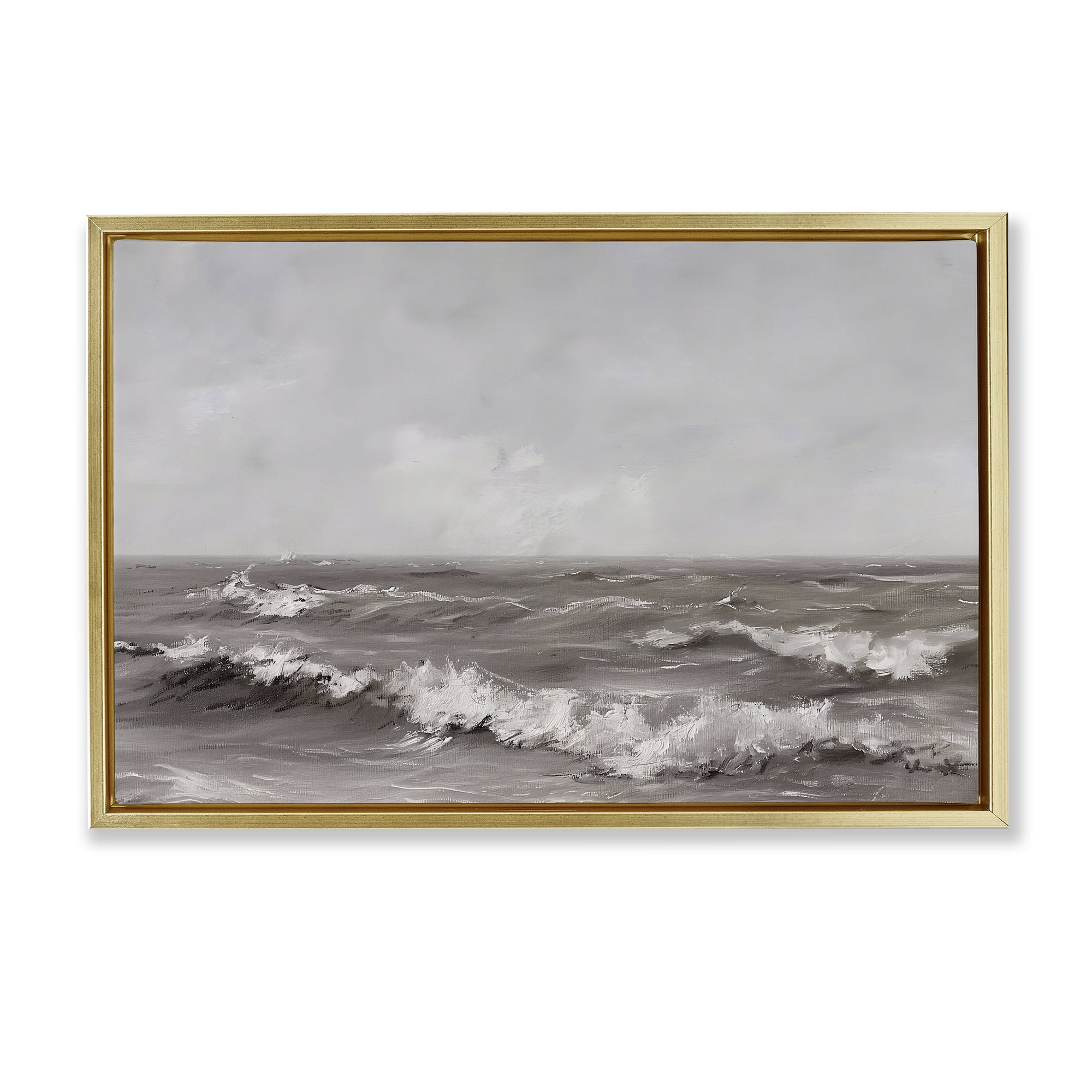 Stupell Industries Monochrome Sea Ripples Gold Framed Floater Canvas Wall Art, design by Jacky Ngan