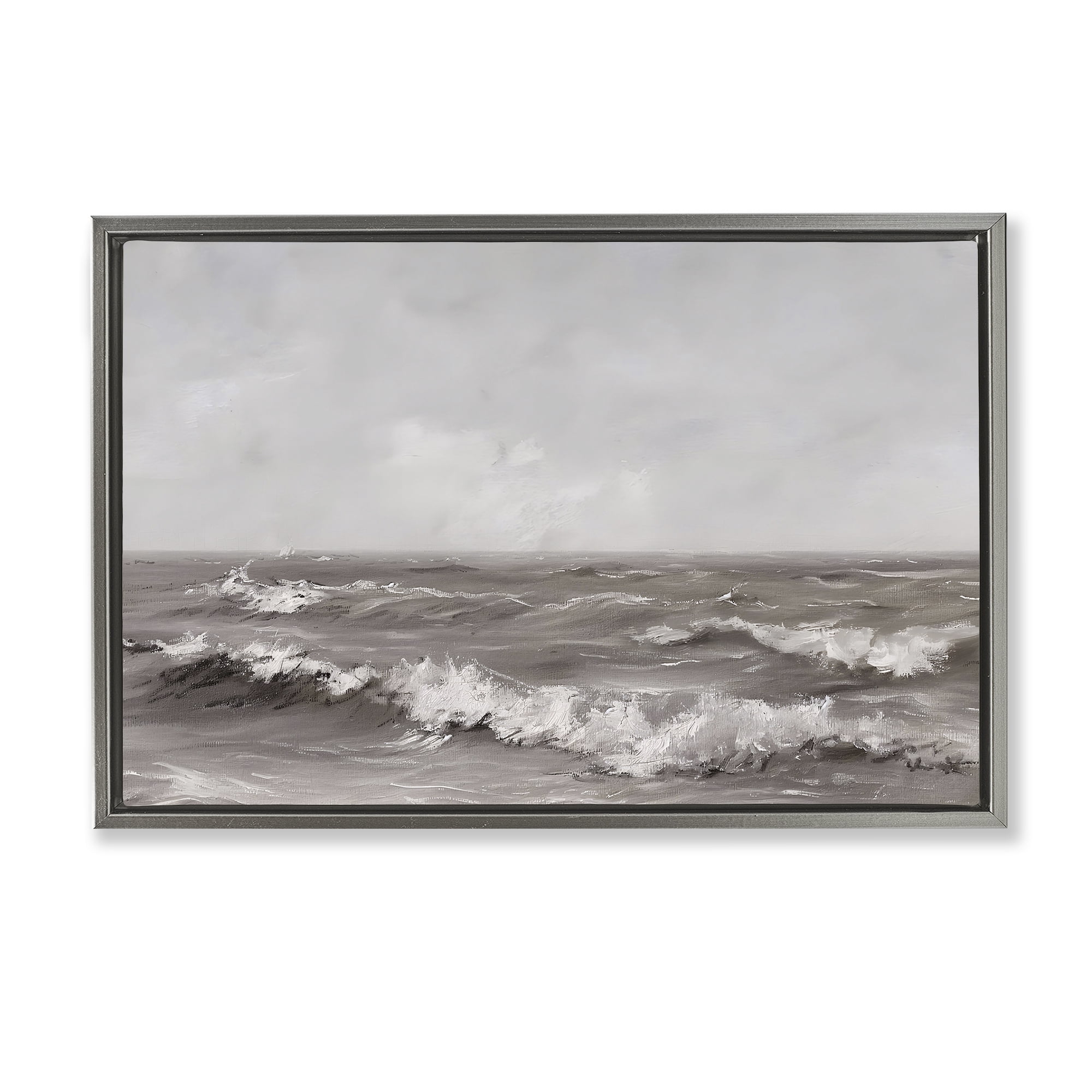 Stupell Industries Monochrome Sea Ripples Gray Framed Floater Canvas Wall Art, design by Jacky Ngan
