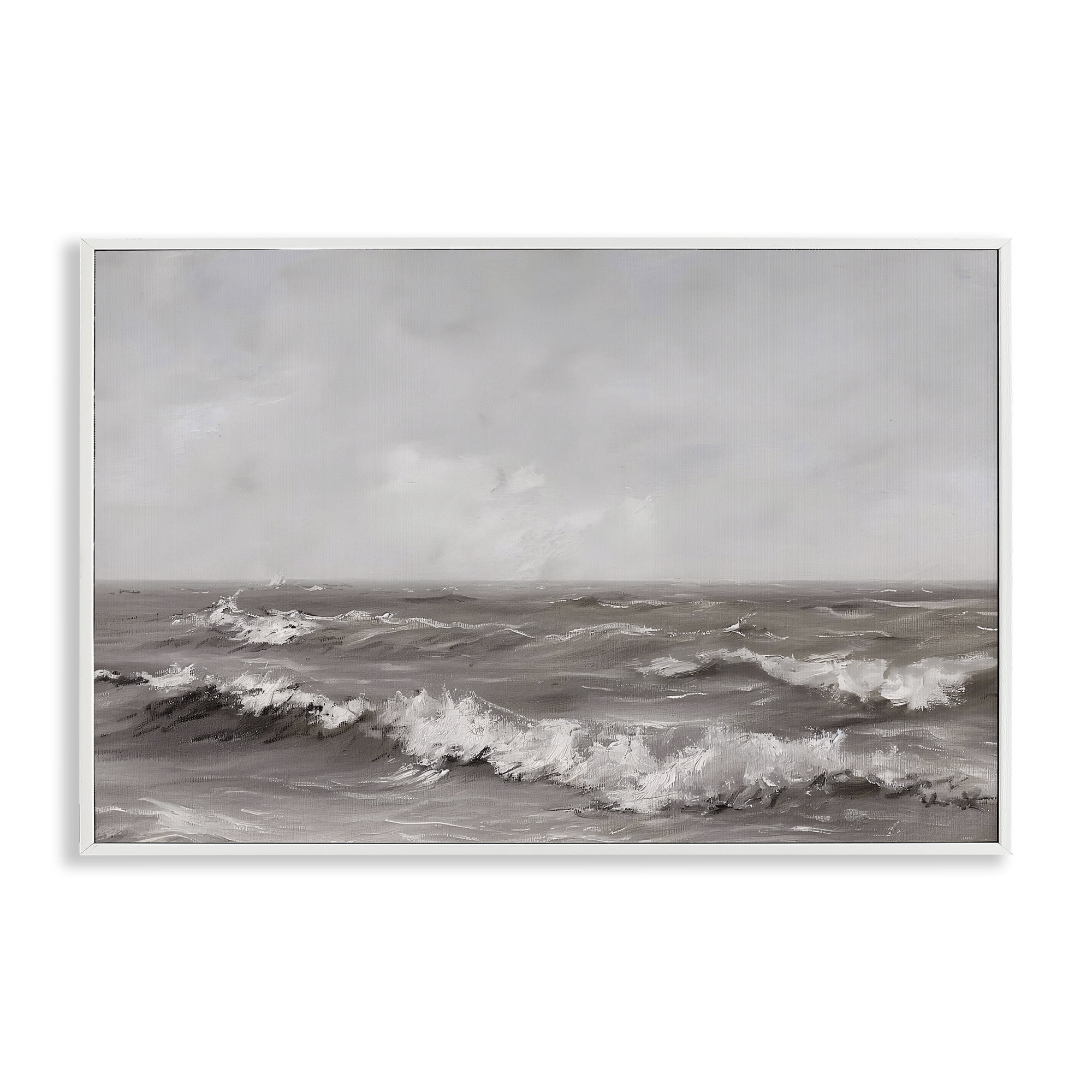Stupell Industries Monochrome Sea Ripples White Framed Giclee Art, design by Jacky Ngan