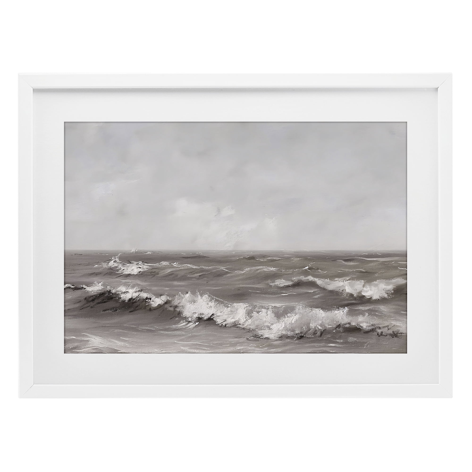 Stupell Industries Monochrome Sea Ripples White Framed Print Under Glass, design by Jacky Ngan