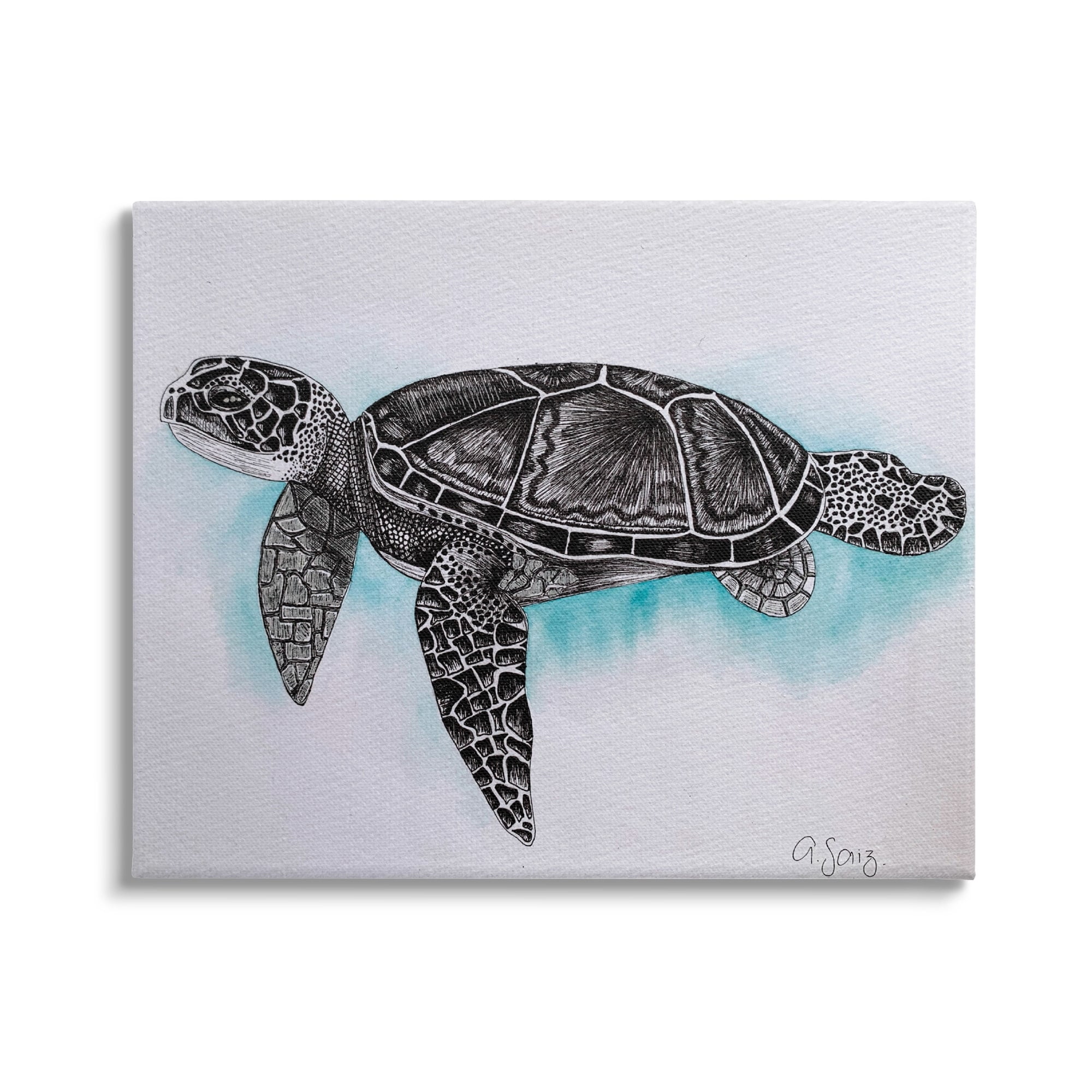 Stupell Industries Monochrome Sea Turtle Marine Life Watercolor Pattern Canvas Wall Art, 48 x 36, Design by Ale Saiz Studio