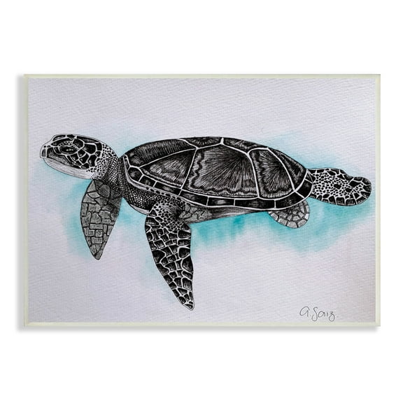 Stupell Industries Monochrome Sea Turtle Marine Life Watercolor Pattern Wood Wall Art, 19 x 13, Design by Ale Saiz Studio