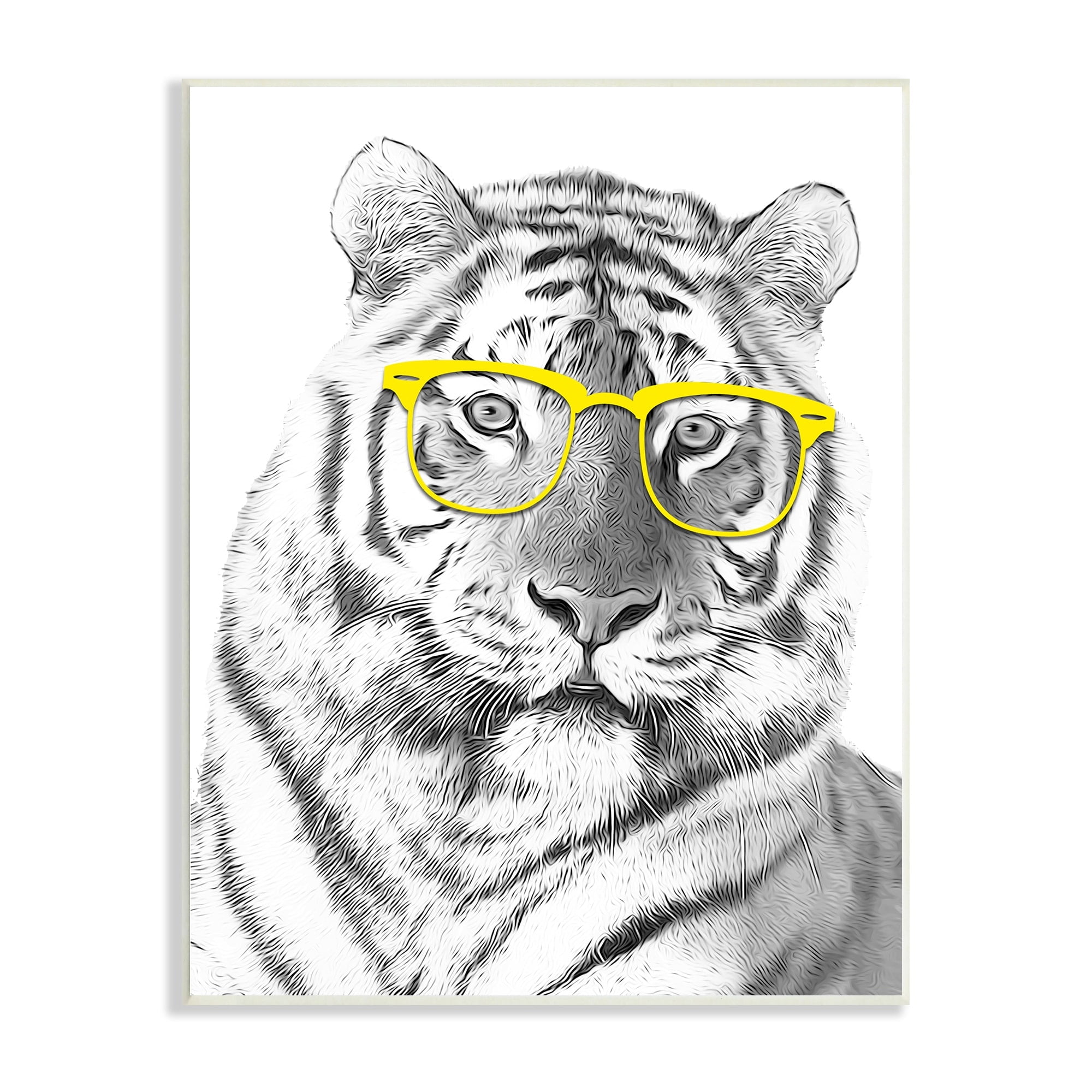 Stupell Industries Monochrome Tiger Portrait Wearing Yellow Glasses Design, 10 x 15, Design by Annalisa Latella