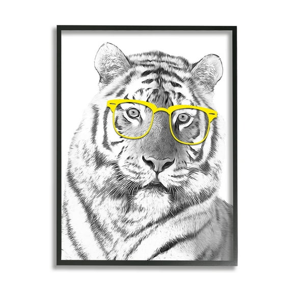 Stupell Industries Monochrome Tiger Portrait Wearing Yellow Glasses Design, 16 x 20, Design by Annalisa Latella