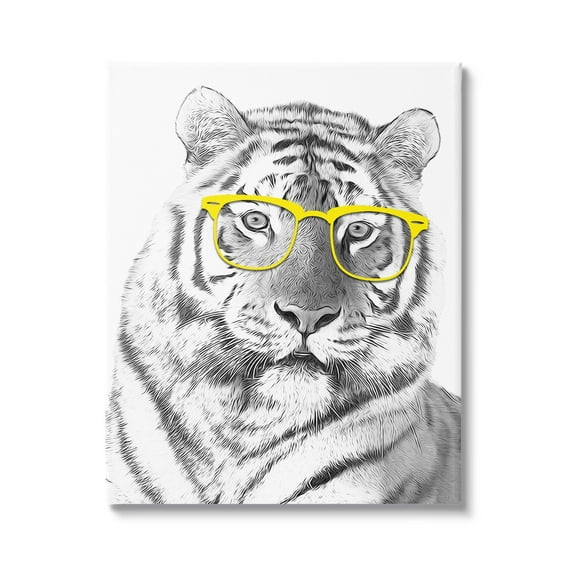 Stupell Industries Monochrome Tiger Portrait Wearing Yellow Glasses Design, 16 x 20, Design by Annalisa Latella