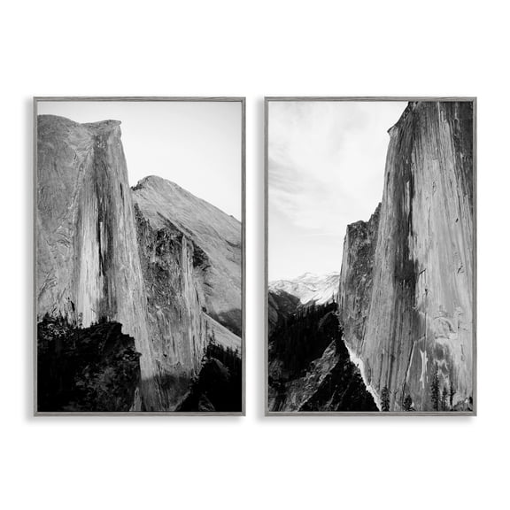 Stupell Industries Monochrome Yosemite Cliffs Landscape & Nature Photography Gray Framed Art Print Wall Art, 12 x 18, Set of 2