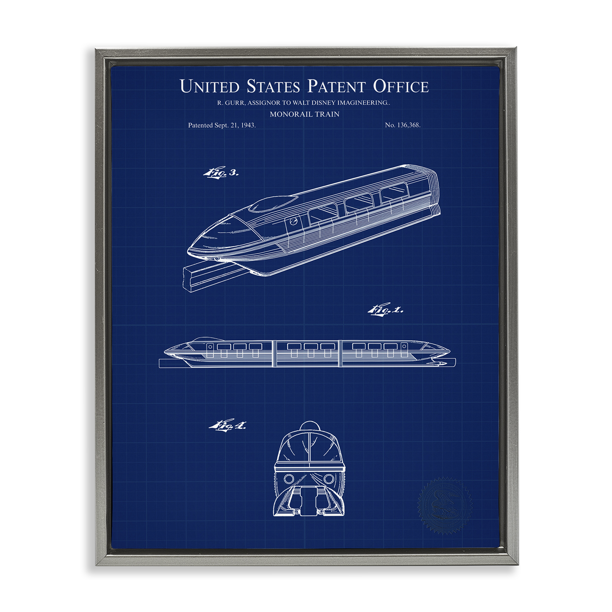 Stupell Industries Monorail Train Blueprint Transportation Painting Gray Floater Framed Art Print Wall Art, 17 x 21